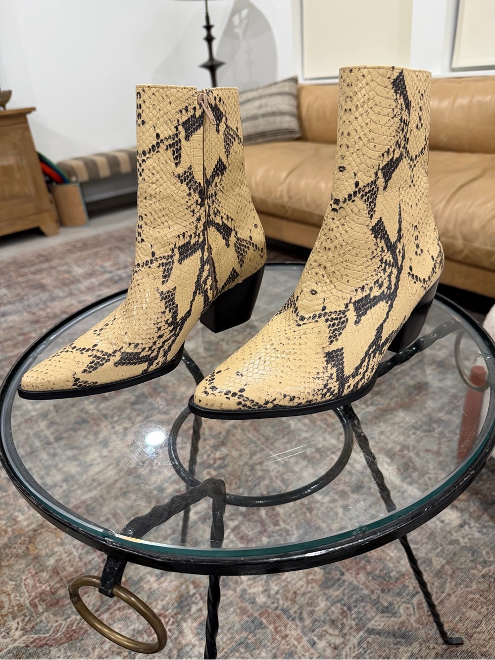Worn once Matisse leather snakeskin booties